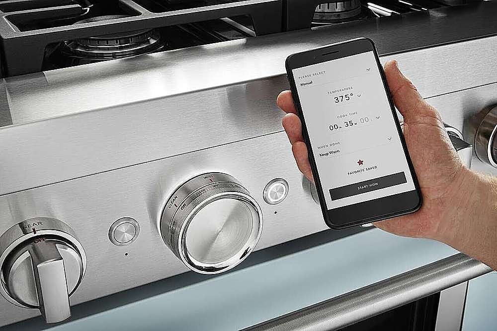 Alt View 17. KitchenAid - Commercial-Style 5.1 Cu. Ft. Slide-In Gas True Convection Range with Self-Cleaning - Misty Blue.