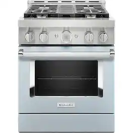 KitchenAid - Commercial-Style 4.1 Cu. Ft. Slide-In Gas True Convection Range with Self-Cleaning - Misty Blue