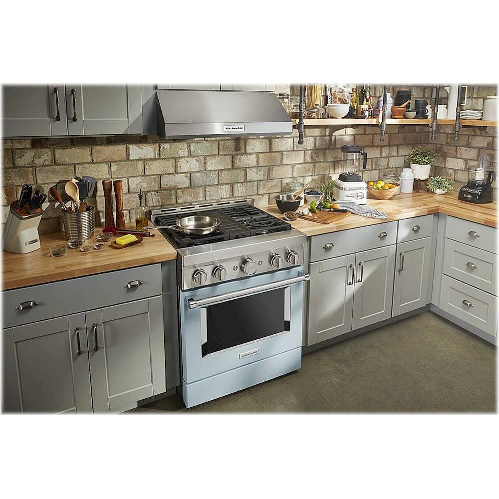 Alt View 12. KitchenAid - Commercial-Style 4.1 Cu. Ft. Slide-In Gas True Convection Range with Self-Cleaning - Misty Blue.