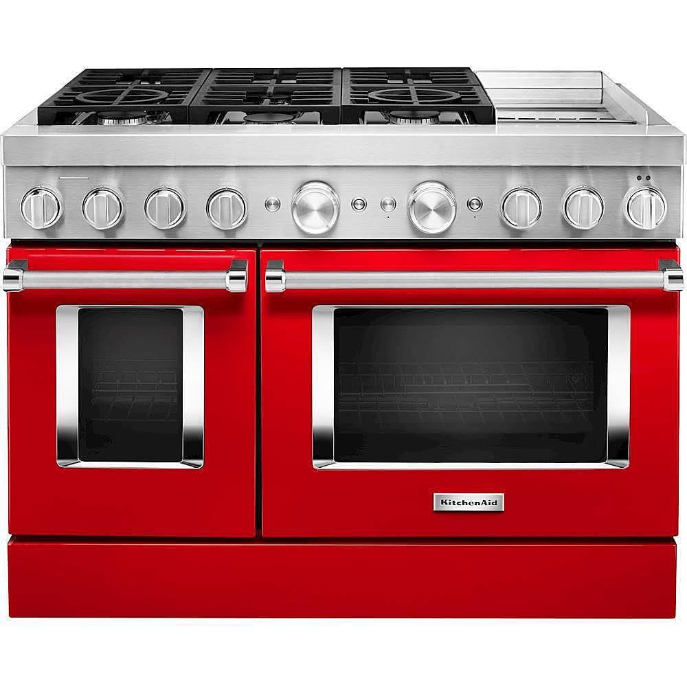 KitchenAid - 6.3 Cu. Ft. Freestanding Double Oven Dual Fuel True Convection Range with Self-Cleaning - Passion Red - Front_Zoom