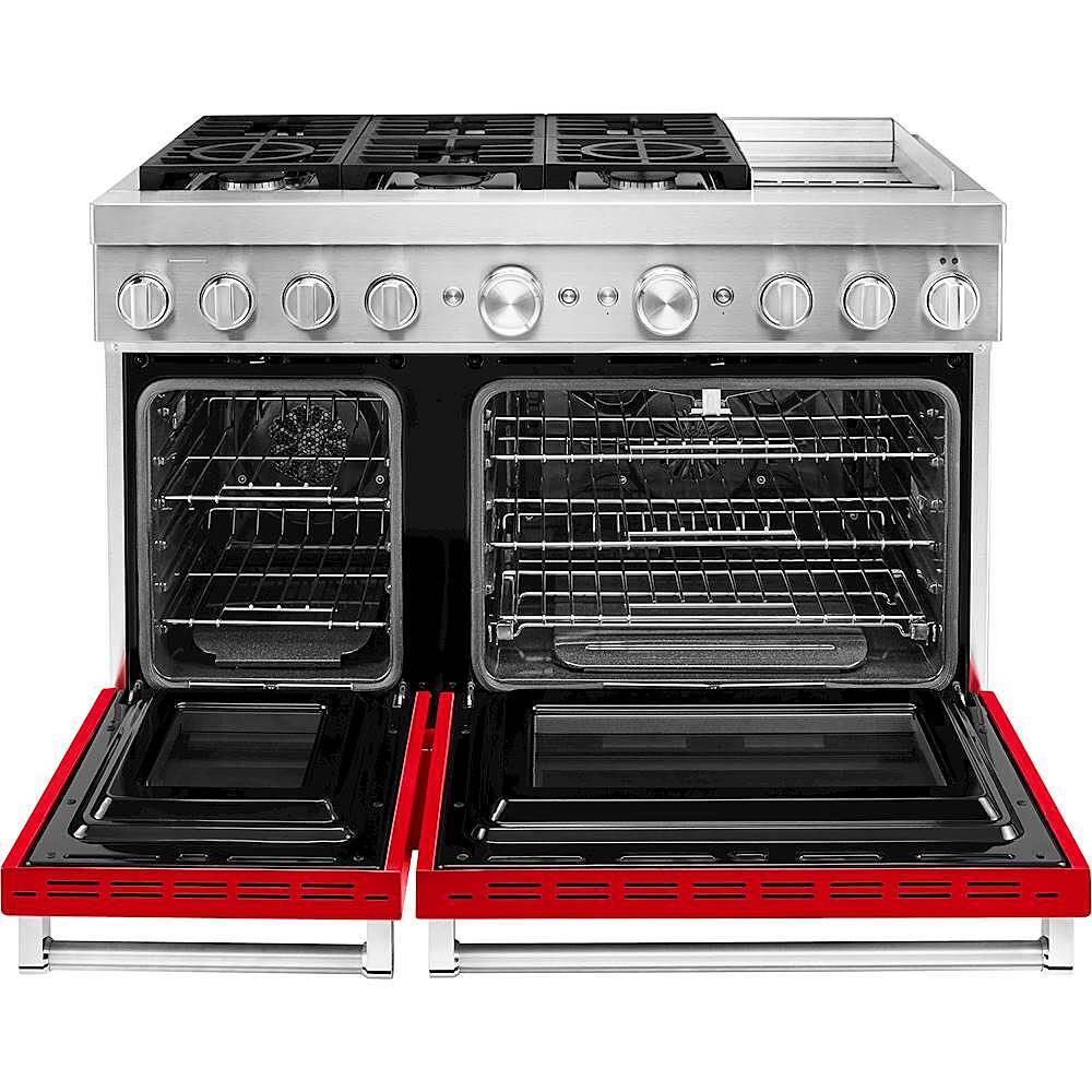 Alt View 11. KitchenAid - Commercial-Style 6.3 Cu. Ft. Freestanding Double Oven Dual-Fuel True Convection Range with Self-Cleaning - Passion Red.