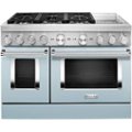 Front. KitchenAid - Commercial-Style 6.3 Cu. Ft. Freestanding Double Oven Dual-Fuel True Convection Range with Self-Cleaning - Misty Blue.