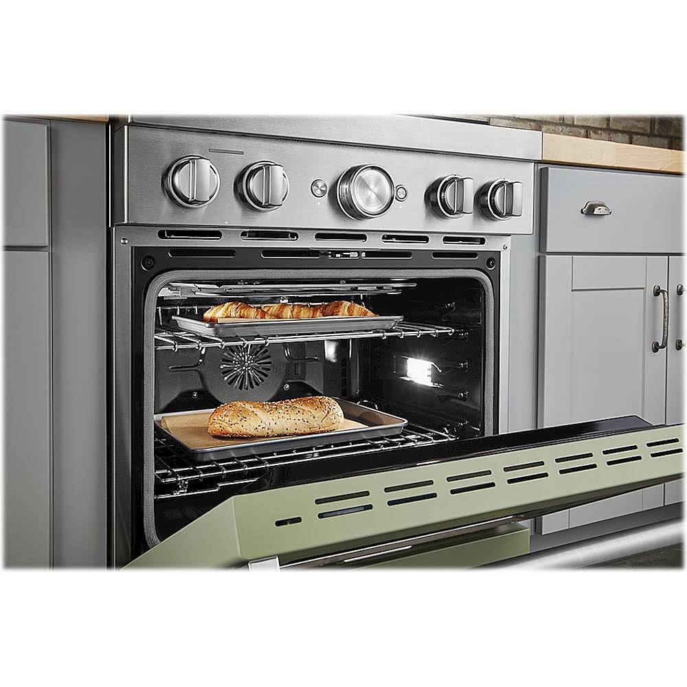 Alt View 11. KitchenAid - Commercial-Style 4.1 Cu. Ft. Slide-In Gas True Convection Range with Self-Cleaning - Avocado Cream.