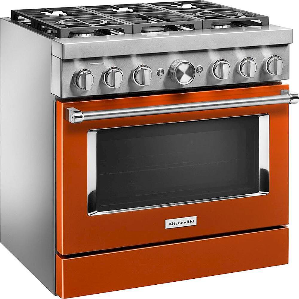 Angle. KitchenAid - 5.1 Cu. Ft. Freestanding Dual Fuel True Convection Range with Self-Cleaning - Scorched Orange.