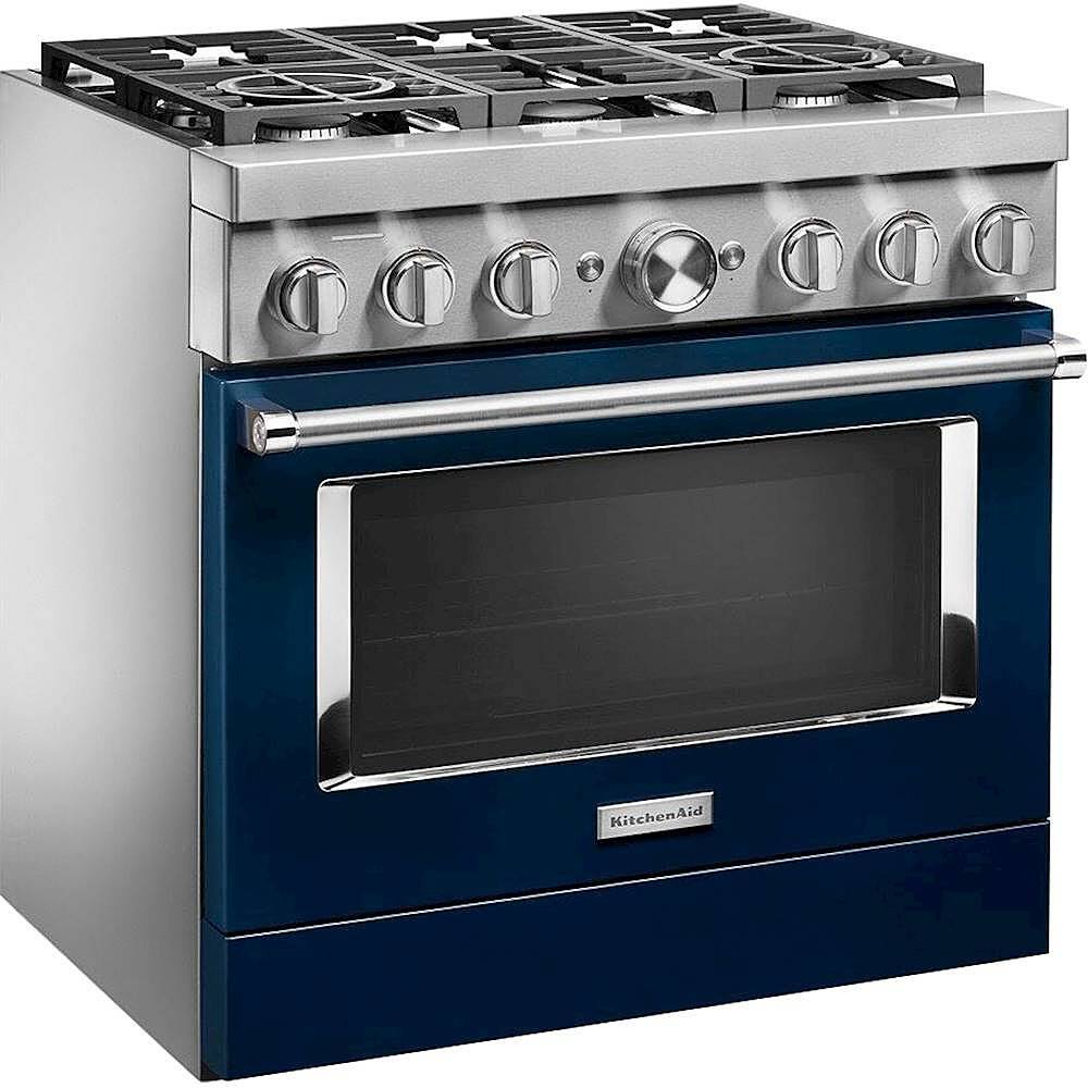 Angle. KitchenAid - 5.1 Cu. Ft. Freestanding Dual Fuel True Convection Range with Self-Cleaning - Ink Blue.