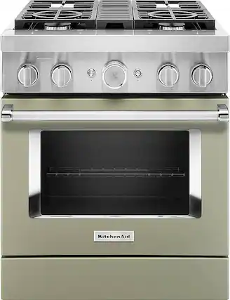 Front. KitchenAid - 4.1 Cu. Ft. Freestanding Dual Fuel True Convection Range with Self-Cleaning - Avocado Cream.