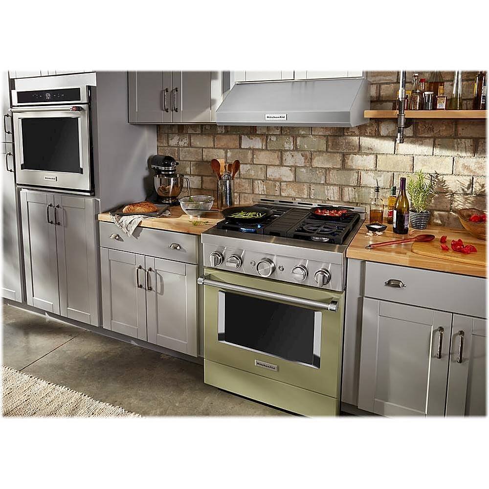 Alt View 13. KitchenAid - 4.1 Cu. Ft. Freestanding Dual Fuel True Convection Range with Self-Cleaning - Avocado Cream.