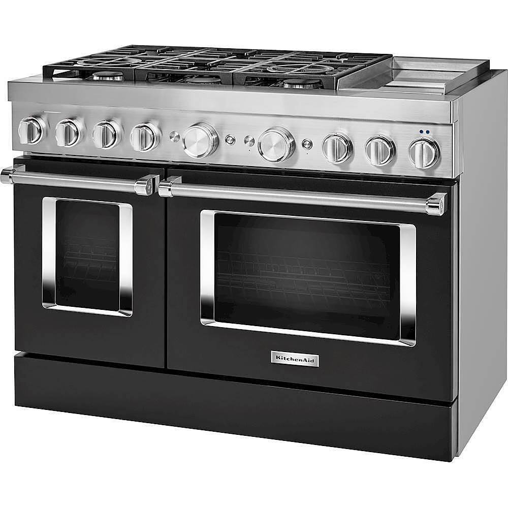 Left. KitchenAid - 6.3 Cu. Ft. Freestanding Double Oven Dual Fuel True Convection Range with Self-Cleaning - Imperial Black.
