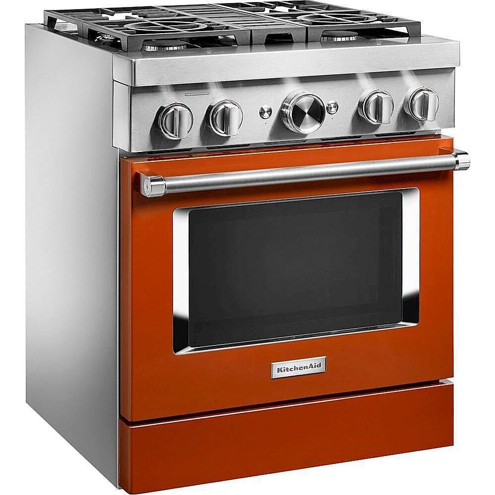 Angle. KitchenAid - 4.1 Cu. Ft. Freestanding Dual-Fuel True Convection Range with Self-Cleaning - Scorched Orange.