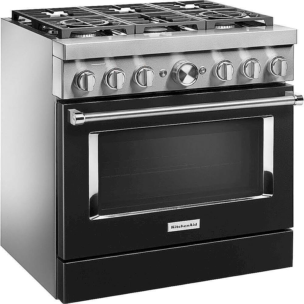 Angle. KitchenAid - 5.1 Cu. Ft. Freestanding Dual Fuel True Convection Range with Self-Cleaning - Imperial Black.