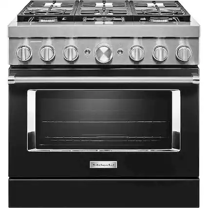 Front. KitchenAid - 5.1 Cu. Ft. Freestanding Dual Fuel True Convection Range with Self-Cleaning - Imperial Black.
