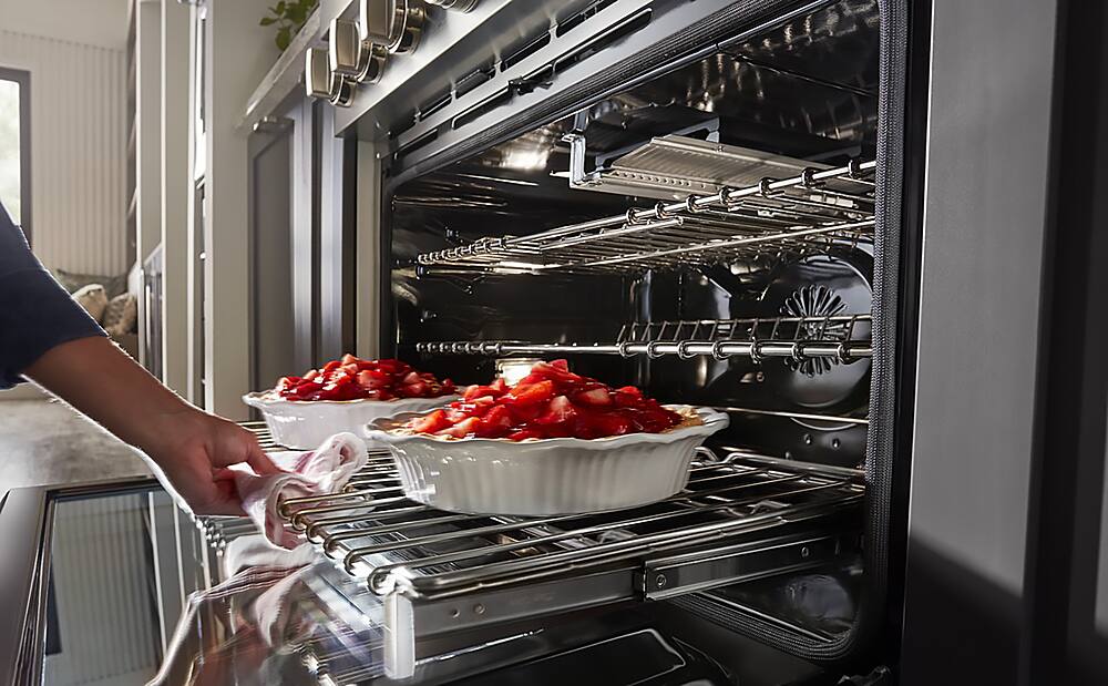Angle. KitchenAid - Commercial-Style 5.1 Cu. Ft. Slide-In Gas True Convection Range with Self-Cleaning - Stainless steel.