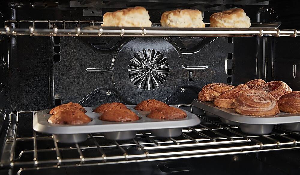 Left. KitchenAid - Commercial-Style 5.1 Cu. Ft. Slide-In Gas True Convection Range with Self-Cleaning - Stainless steel.