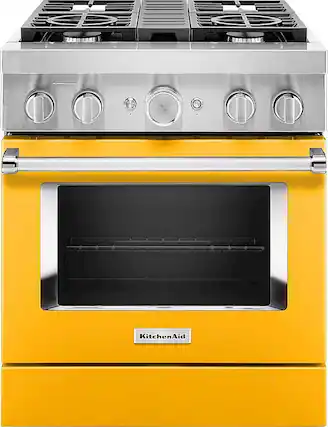 Front. KitchenAid - 4.1 Cu. Ft. Freestanding Dual-Fuel True Convection Range with Self-Cleaning - Yellow Pepper.