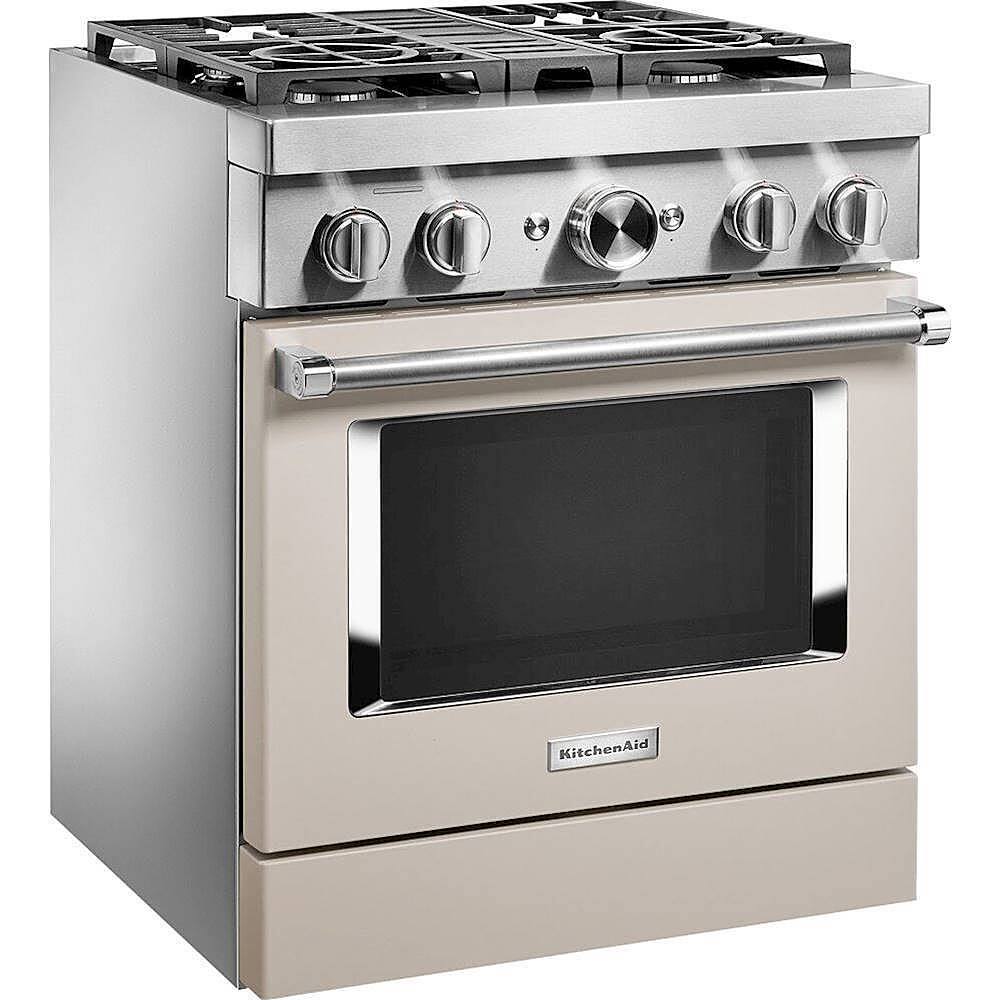 Angle. KitchenAid - 4.1 Cu. Ft. Freestanding Dual-Fuel True Convection Range with Self-Cleaning - Milkshake.
