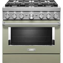 KitchenAid - 5.1 Cu. Ft. Freestanding Dual Fuel True Convection Range with Self-Cleaning - Avocado Cream