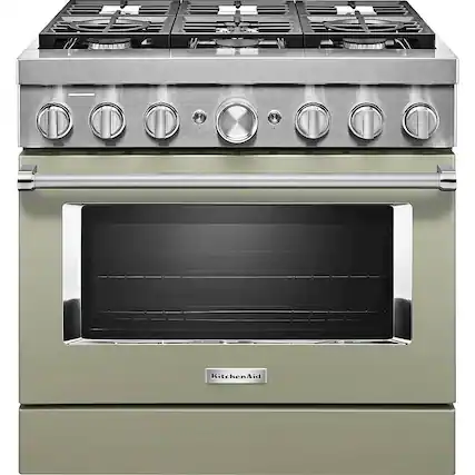 Front. KitchenAid - 5.1 Cu. Ft. Freestanding Dual Fuel True Convection Range with Self-Cleaning - Avocado Cream.
