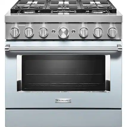Front. KitchenAid - 5.1 Cu. Ft. Freestanding Dual Fuel True Convection Range with Self-Cleaning - Misty Blue.