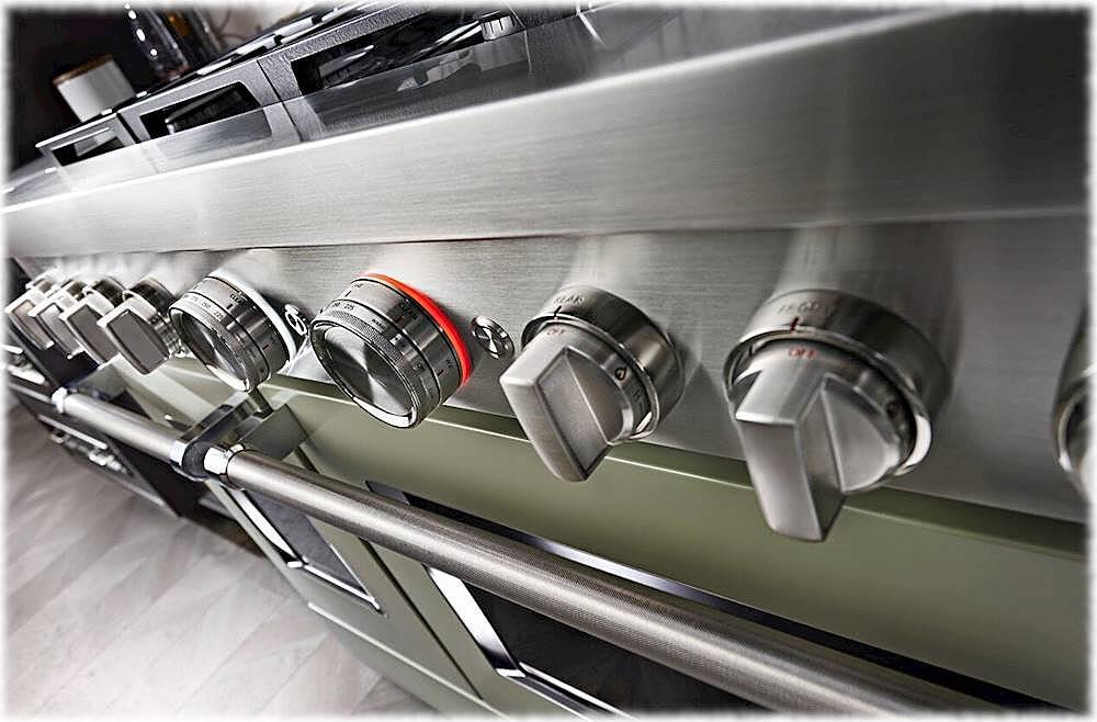 Alt View 13. KitchenAid - Commercial-Style 6.3 Cu. Ft. Freestanding Double Oven Dual-Fuel True Convection Range with Self-Cleaning - Avocado Cream.