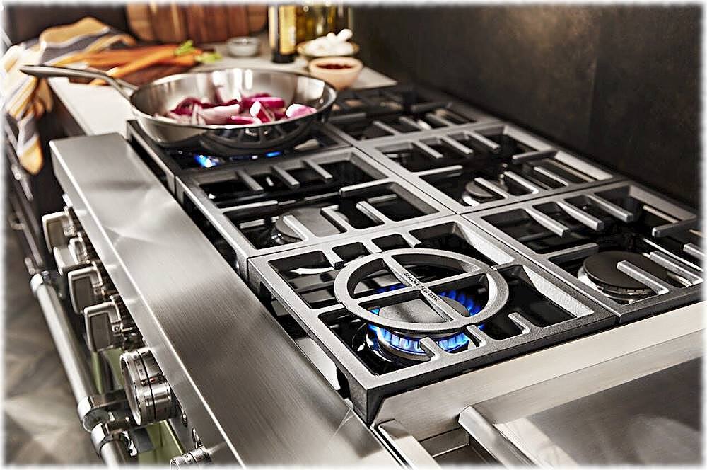 Alt View 18. KitchenAid - Commercial-Style 6.3 Cu. Ft. Freestanding Double Oven Dual-Fuel True Convection Range with Self-Cleaning - Avocado Cream.