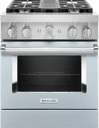 Front. KitchenAid - 4.1 Cu. Ft. Freestanding Dual-Fuel True Convection Range with Self-Cleaning - Misty Blue.