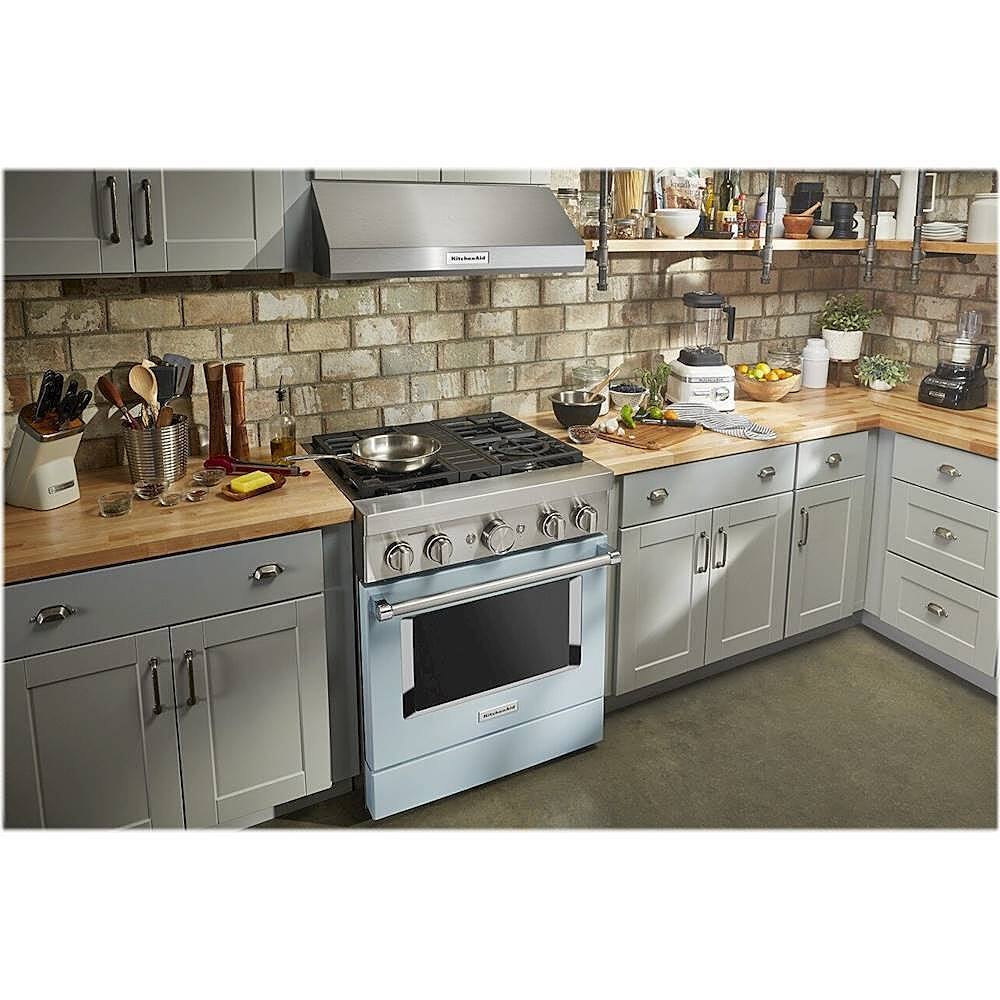 Alt View 18. KitchenAid - 4.1 Cu. Ft. Freestanding Dual-Fuel True Convection Range with Self-Cleaning - Misty Blue.