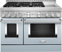 KitchenAid - 6.3 Cu. Ft. Freestanding Double Oven Gas True Convection Range with Self-Cleaning and Griddle - Misty Blue - Front_Zoom