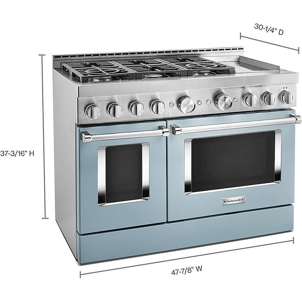 Alt View 11. KitchenAid - 6.3 Cu. Ft. Freestanding Double Oven Gas True Convection Range with Self-Cleaning and Griddle - Misty Blue.