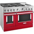 Angle. KitchenAid - 6.3 Cu. Ft. Freestanding Double Oven Gas True Convection Range with Self-Cleaning and Griddle - Passion Red.