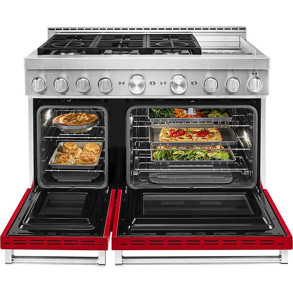 Alt View 15. KitchenAid - 6.3 Cu. Ft. Freestanding Double Oven Gas True Convection Range with Self-Cleaning and Griddle - Passion Red.