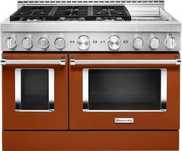 KitchenAid - 6.3 Cu. Ft. Freestanding Double Oven Gas True Convection Range with Self-Cleaning and Griddle - Scorched Orange