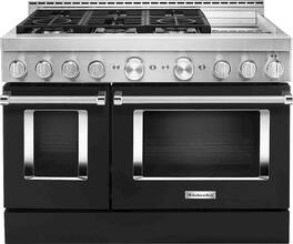 KitchenAid - 6.3 Cu. Ft. Freestanding Double Oven Gas True Convection Range with Self-Cleaning and Griddle - Imperial Black