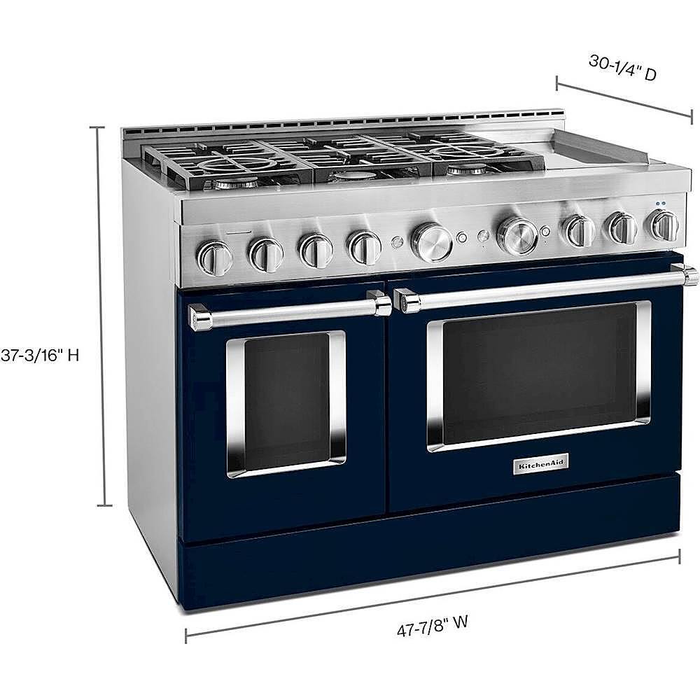 Alt View 13. KitchenAid - 6.3 Cu. Ft. Freestanding Double Oven Gas True Convection Range with Self-Cleaning and Griddle - Ink Blue.