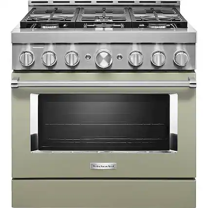 Front. KitchenAid - Commercial-Style 5.1 Cu. Ft. Slide-In Gas True Convection Range with Self-Cleaning - Avocado Cream.