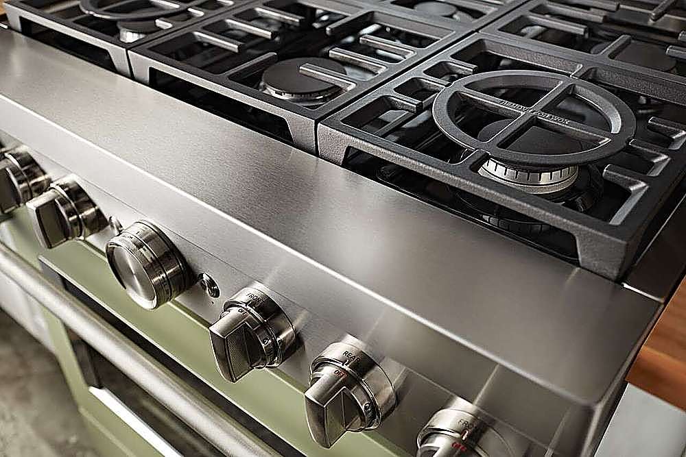 Alt View 20. KitchenAid - Commercial-Style 5.1 Cu. Ft. Slide-In Gas True Convection Range with Self-Cleaning - Avocado Cream.