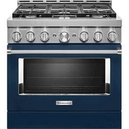KitchenAid - Commercial-Style 5.1 Cu. Ft. Slide-In Gas True Convection Range with Self-Cleaning - Ink Blue