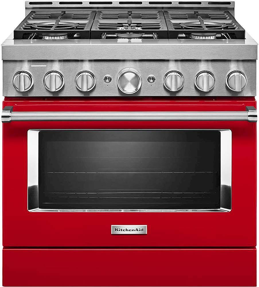 Front. KitchenAid - Commercial-Style 5.1 Cu. Ft. Slide-In Gas True Convection Range with Self-Cleaning - Passion Red.