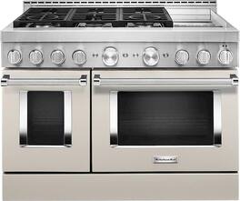 KitchenAid - 6.3 Cu. Ft. Freestanding Double Oven Gas True Convection Range with Self-Cleaning and Griddle - Milkshake