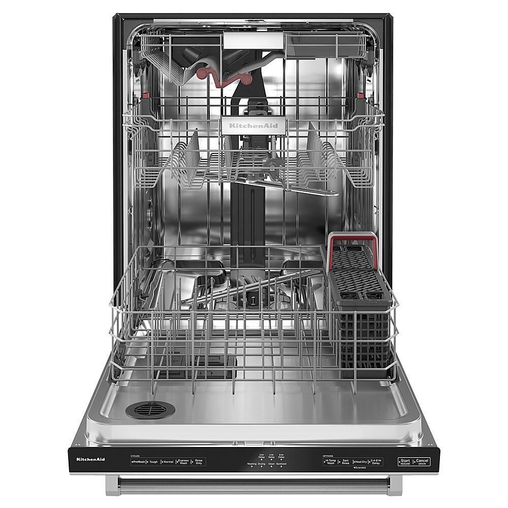 Angle. KitchenAid - 24" Top Control Built-In Stainless Steel Tub Dishwasher with 3rd Rack, FreeFlex, 44dBA - Stainless steel.