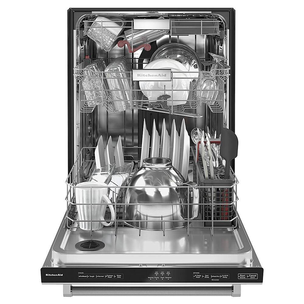 Left. KitchenAid - 24" Top Control Built-In Stainless Steel Tub Dishwasher with 3rd Rack, FreeFlex, 44dBA - Stainless steel.