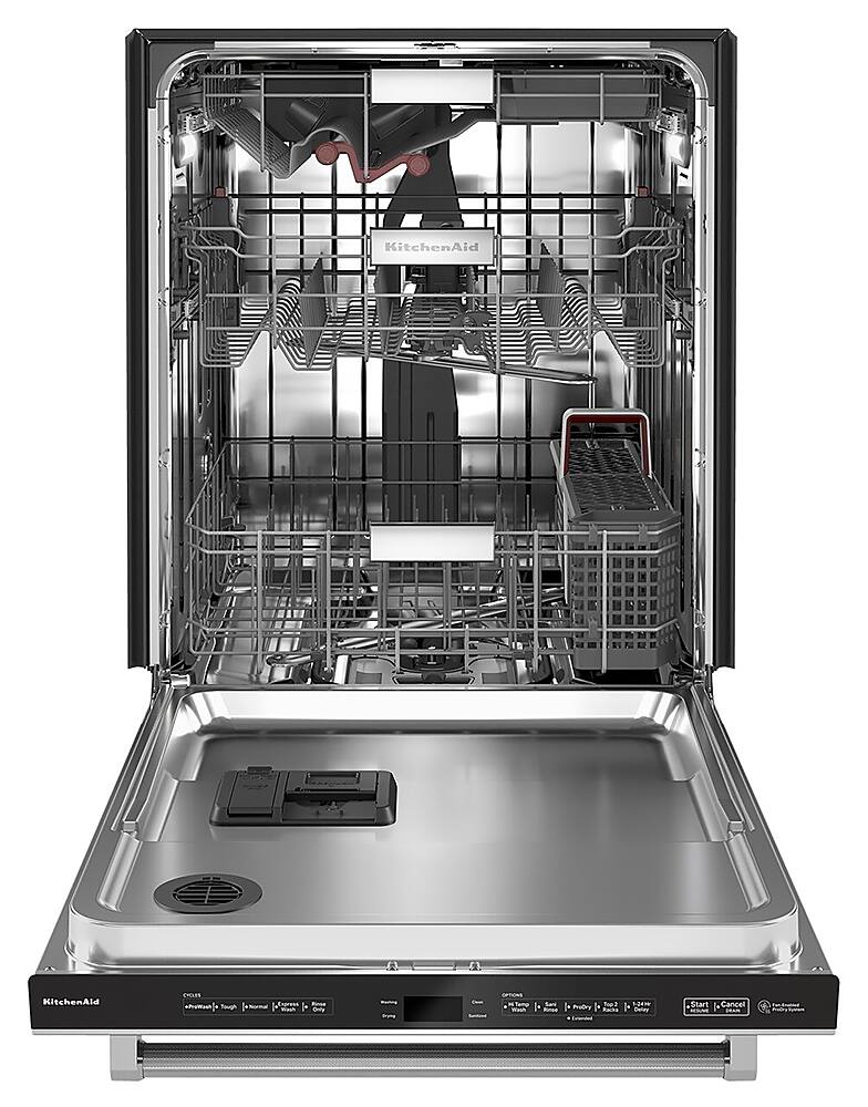 Angle. KitchenAid - Top Control Built-In Dishwasher with Stainless Steel Tub, 3rd Rack, 44dBA - Stainless steel.