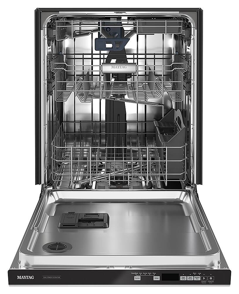 Angle. Maytag - Top Control Built-In Dishwasher with Stainless Steel Tub, Dual Power Filtration, 3rd Rack, 47dBA - Stainless Steel.