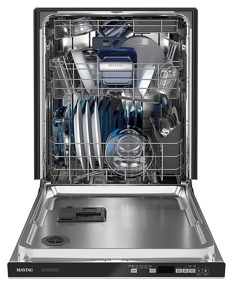 Left. Maytag - Top Control Built-In Dishwasher with Stainless Steel Tub, Dual Power Filtration, 3rd Rack, 47dBA - Stainless Steel.