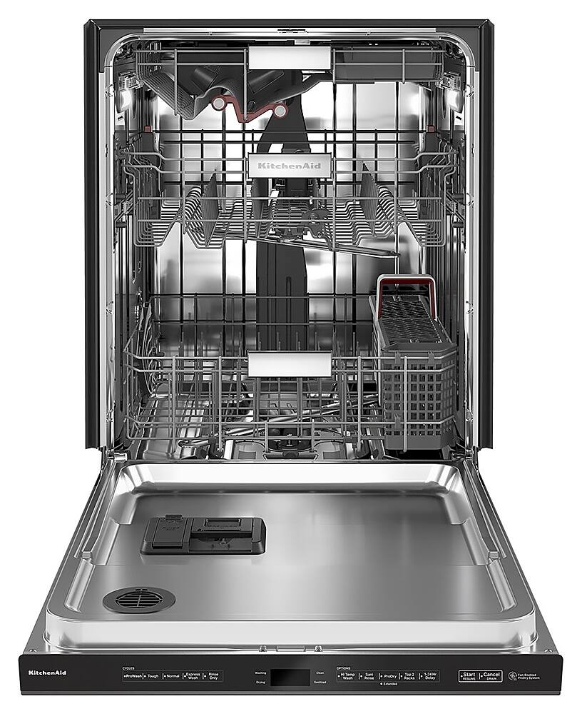 Angle. KitchenAid - Top Control Built-In Dishwasher with Stainless Steel Tub, FreeFlex Third Rack, LED Interior Lighting, 44dBA - Black Stainless.