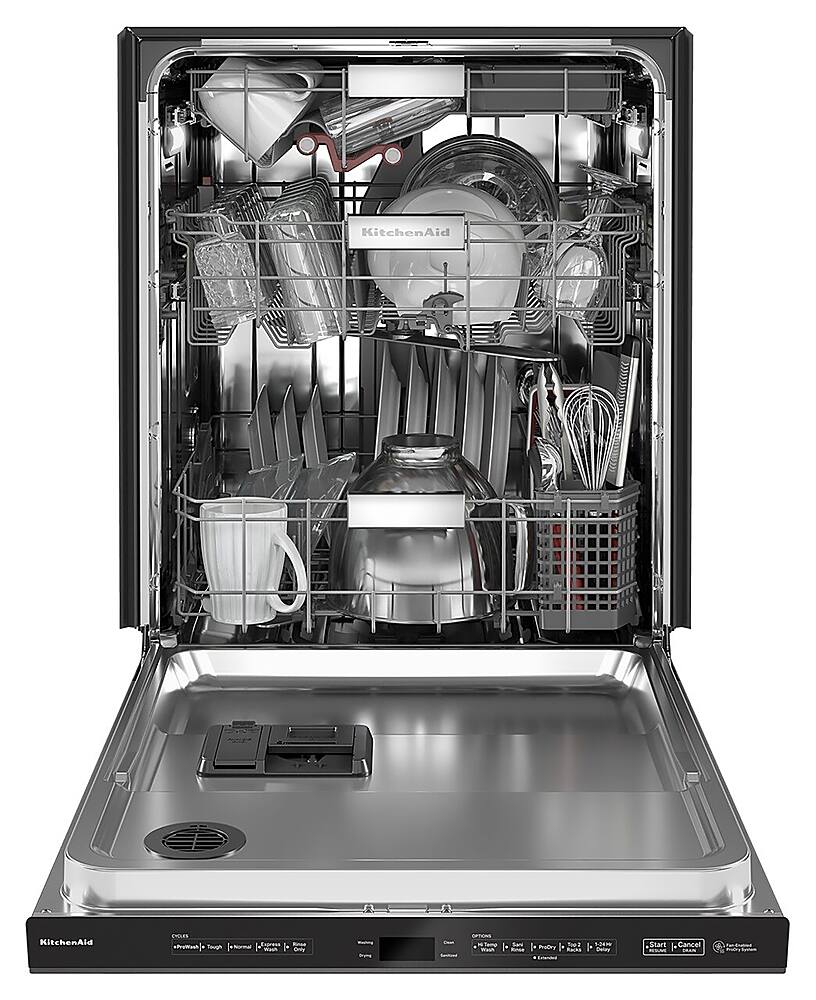 Left. KitchenAid - Top Control Built-In Dishwasher with Stainless Steel Tub, FreeFlex Third Rack, LED Interior Lighting, 44dBA - Black Stainless.