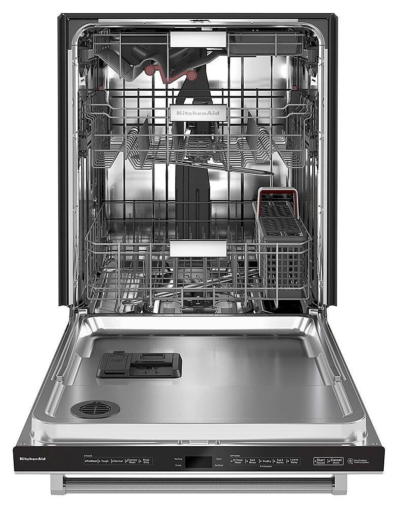 Angle. KitchenAid - 24" Top Control Built-In Stainless Steel Tub Dishwasher with 3rd Rack, Fan-Enabled ProDry, 44 dBA - Stainless steel.