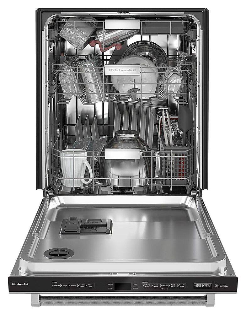 Left. KitchenAid - 24" Top Control Built-In Stainless Steel Tub Dishwasher with 3rd Rack, Fan-Enabled ProDry, 44 dBA - Stainless steel.