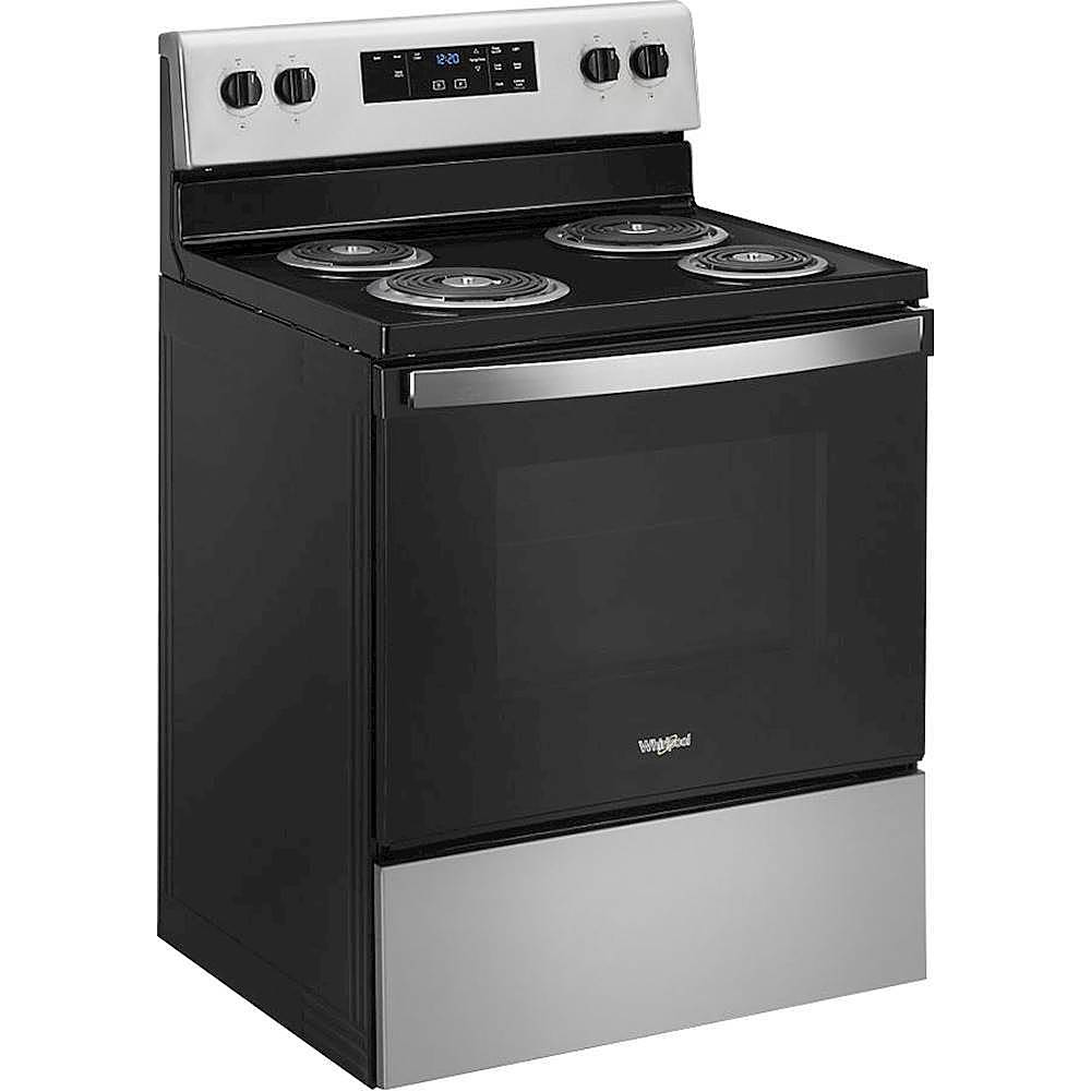 Angle. Whirlpool - 4.8 Cu. Ft. Freestanding Electric Range with Self-Cleaning and Keep Warm Setting - Stainless steel.