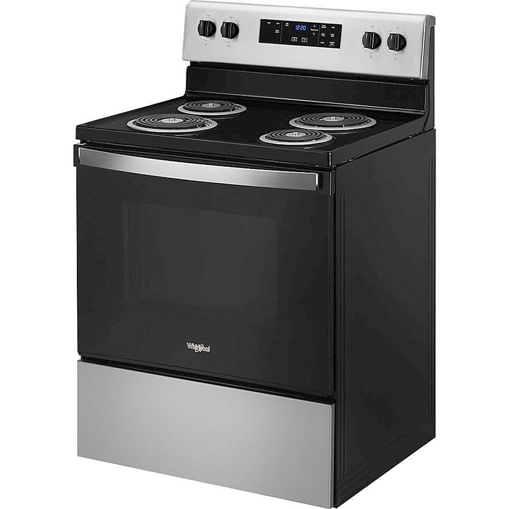 Left. Whirlpool - 4.8 Cu. Ft. Freestanding Electric Range with Self-Cleaning and Keep Warm Setting - Stainless steel.