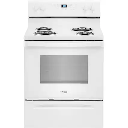 Front. Whirlpool - 4.3 Cu. Ft. Freestanding Electric Range with Self-Cleaning and Keep Warm Setting - White.